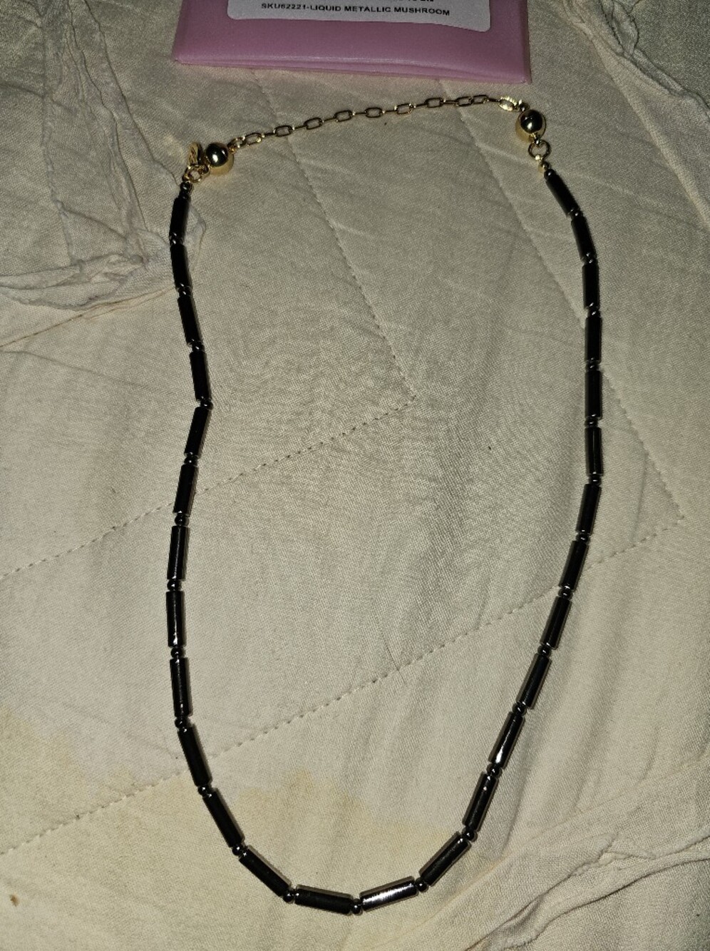 Metallic Mushroom Tube Bead Necklace with Gold Accents - Women Jewelry